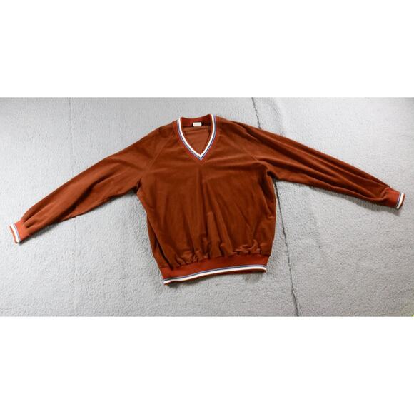 Vintage Lee V Neck Sweater Mens Large Brown Multicolor Velour USA 80s 90s - Picture 1 of 6